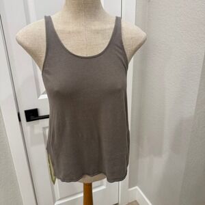 Express Dreamweight Cotton Tank Top‎ XS Gray Green Sheer Bottom Sleeveless